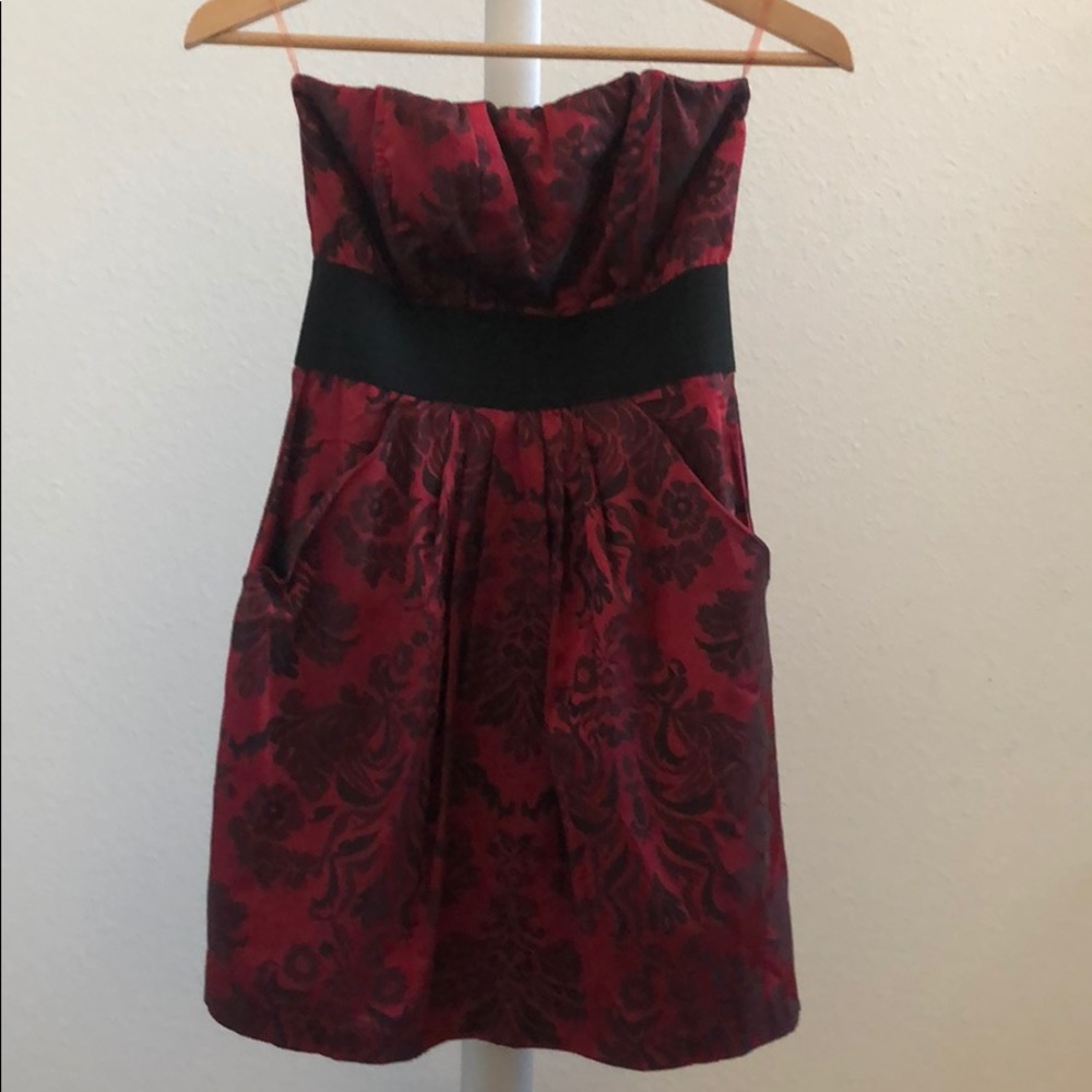 Red & Black Strapless Cocktail Dress